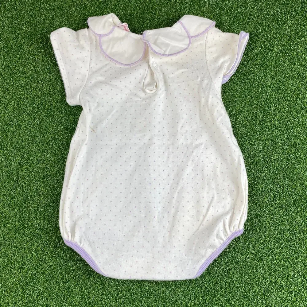 Vintage Buster Brown Purple Pin Dots Butterfly Applique Romper 6-9Mos